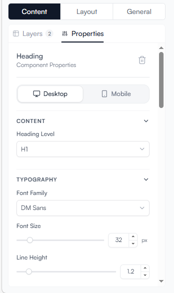 Maildeno editor canvas with blocks and settings panel