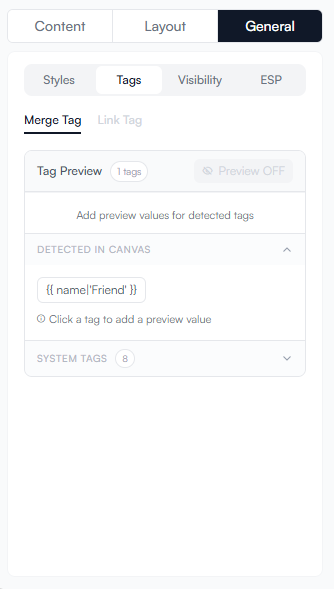 Merge tag Detect in the Merge tag panel